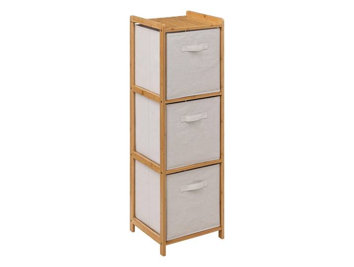 5five Simply Smart Bambusregal mit 3 Stoffkörben Tidy 35/33/109,5 cm, Beige, Naturmaterialen, 33x109.5x35 cm, Badezimmer, Badezimmerregale, Badregale