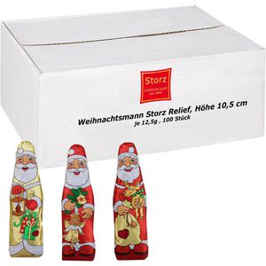 Storz Weihnachtsmann Relief, Höhe 10,5 cm, Fairtrade, Edelvollmilch-Schokolade, je 12,5 g , 100 Stück