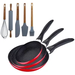 BERGNER - Set aus 3 Pfannen mit Marmorbeschichtung Ø16/Ø20/Ø24 cm Set 5 Küchenutensilien aus Silikon und Holz