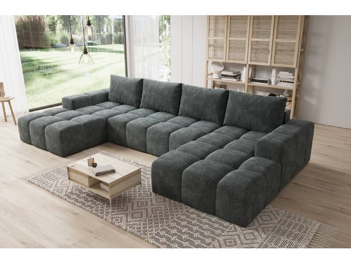 PROMETO Möbel Ecksofa Couch U-Form, Sofa U-Form Teddy-Bouclé, Web oder Cord-Stoff Cento