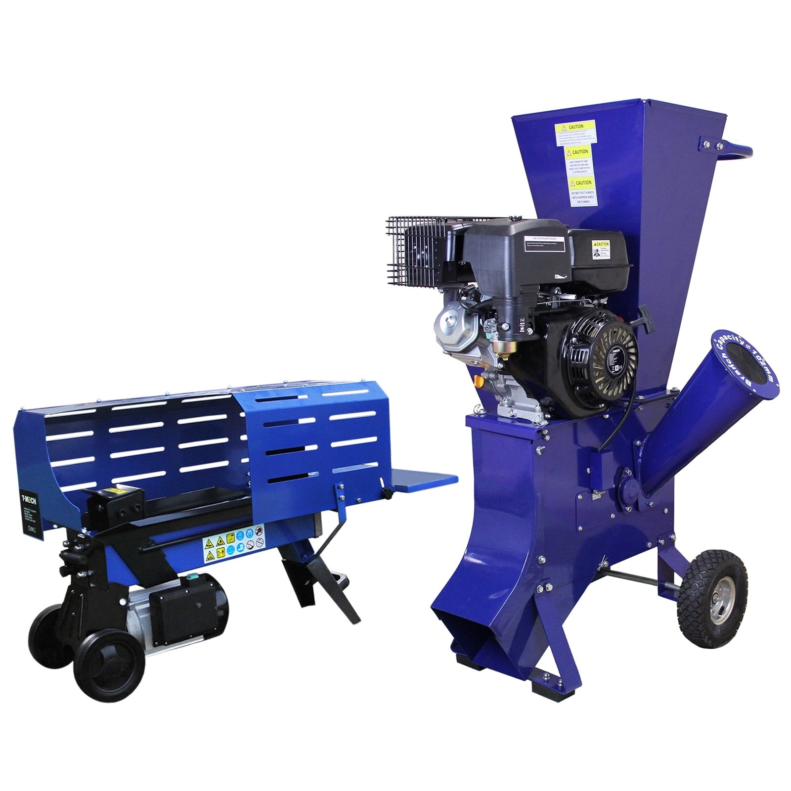 T-Mech Houtspijker 7 ton en T-Mech Houtversnipperaar 13 pk set