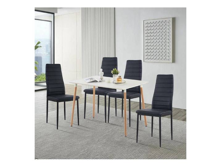 LuxusKollektion Essgruppe Esstisch 4 Stühle Rechteckig Weiß Esstisch 4 Schwarz Stühle