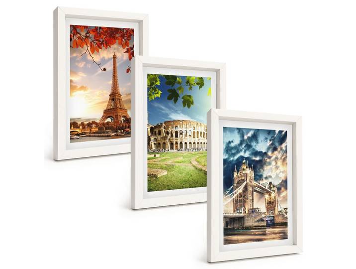 BILDER SET 3er Set - 20x30 cm Weißer Rahmen - Denkmäler Europas