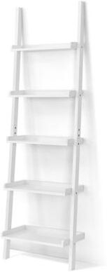 Costway 5-Tier Wall-leaning Ladder Shelf Display Rack for Plants and Books-White