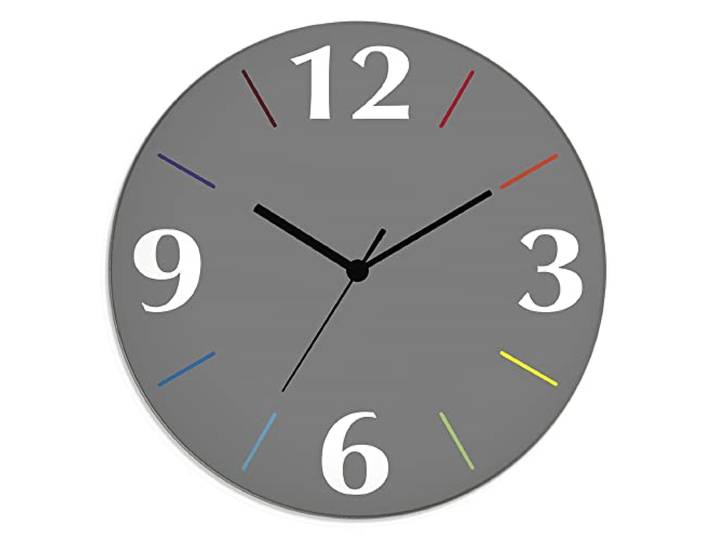 ARTLAND Wanddeko Wanduhr ohne Tickgeräusche aus Glas Quarzuhr Ø 30 cm Rund Lautlos Trendfarbe Grau-Bunt S7KD