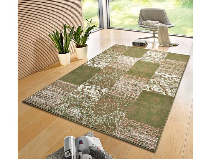 Kurzflorteppich Bloques Grün/Creme/Dunkelgrün 120 x 170cm Vorderseite: Polypropylen Rückseite: Jute