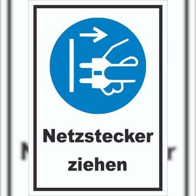 HB-Druck Netzstecker ziehen Schild A0 Rückseite selbstklebend