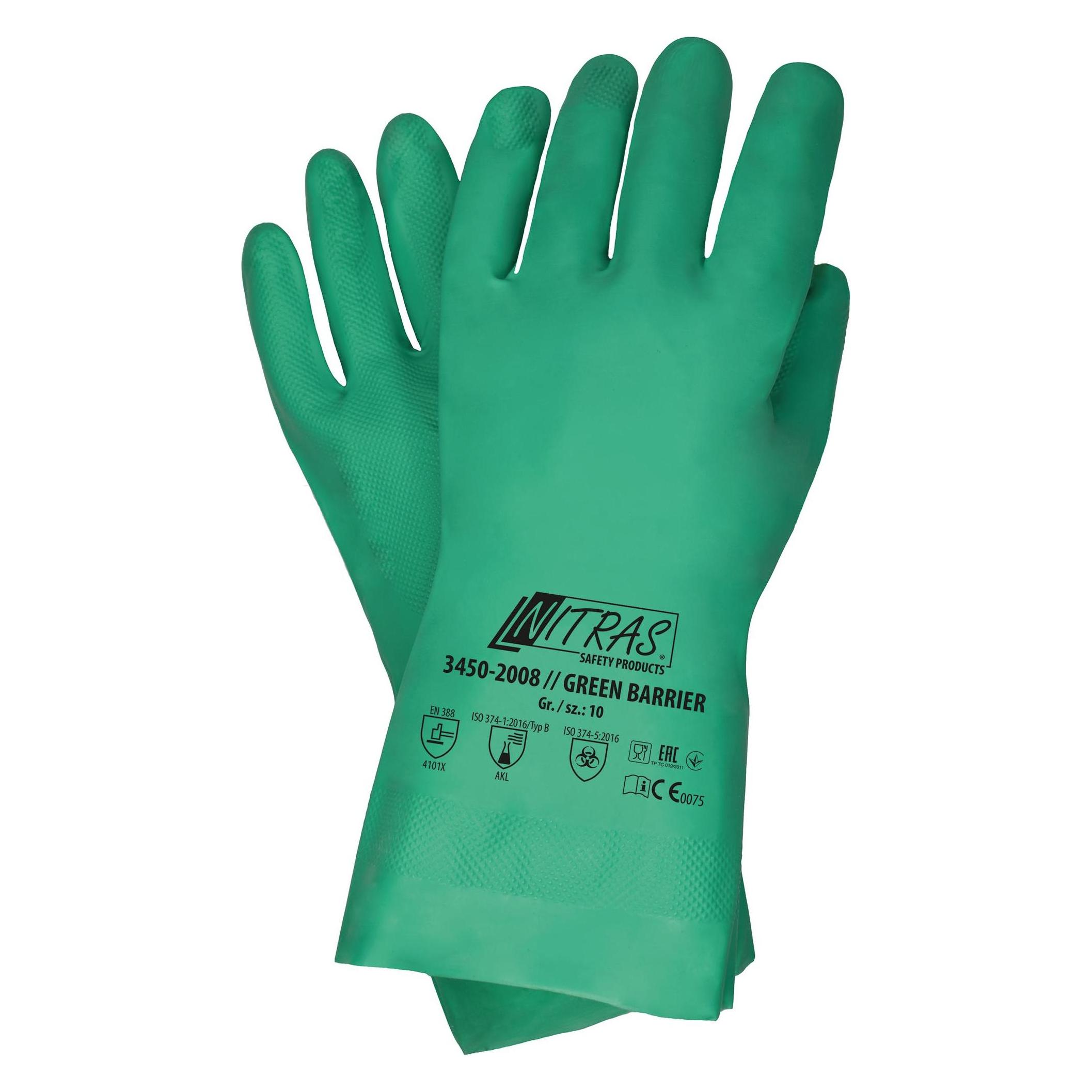 Nitras Chemieschutz Handschuhe Nitril grün EN 374-3 Grösse 10 - 12 Paar (10, 12) (3450-10)