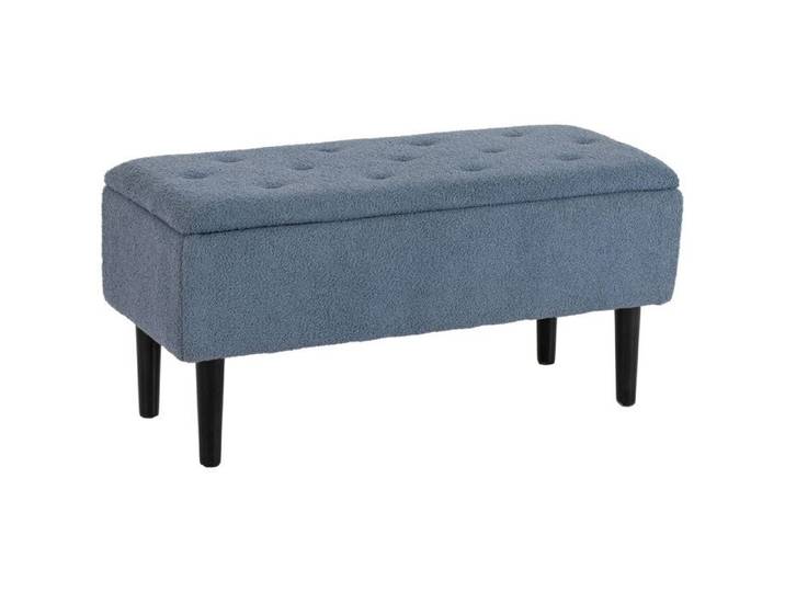 Banc de Rangement - HOMCOM - revêtement effet laine bouclée - pieds en bois d'hévéa - 95x38x45cm - bleu