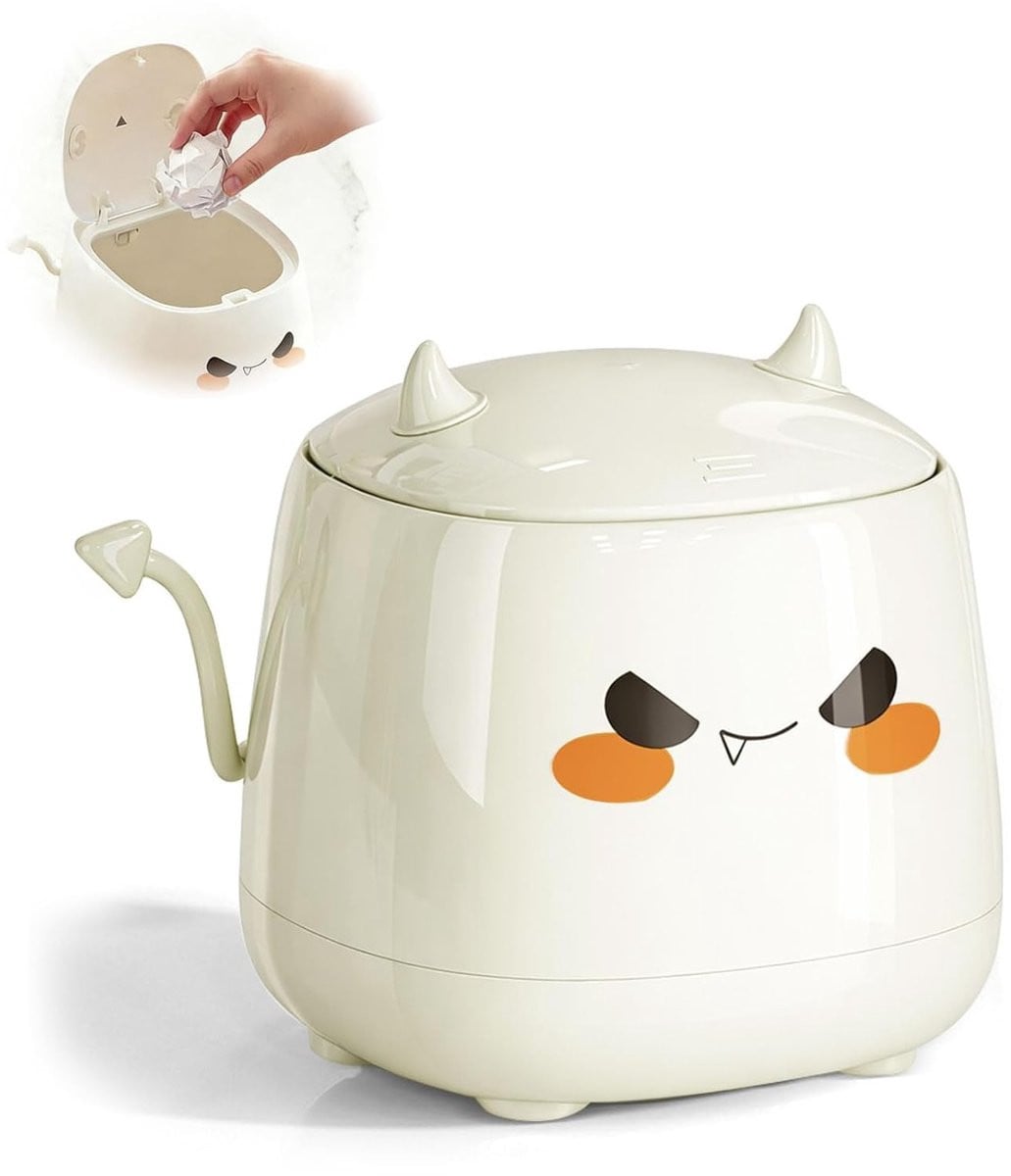 Mini Afvalbak met Deksel voor Kantoor en Woonkamer - Beige
