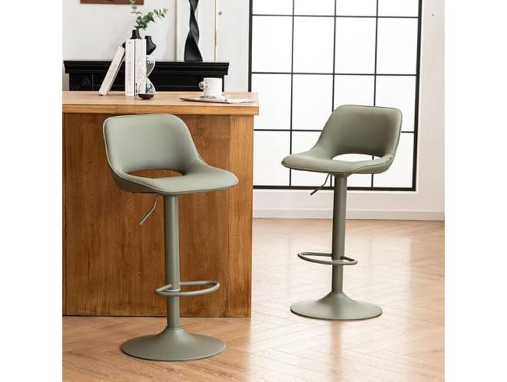 YOUNIKE Barhocker 2er Set, Barstühle Bar Stool Höhenverstellbar Drehstuhl, Küchenstühle Tresenstuhl mit Hohler Rückenlehne, Hohe Barhocker für Bartheke Küche, Olivgrün