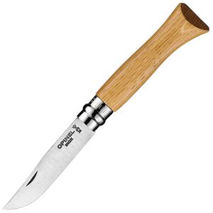 Opinel Klappmesser No.6 Inox, Zweihandmesser, 7cm Klingenlänge, Eichenholz, braun