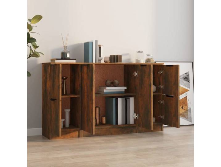 Buffets en bois d'ingénierie - - Chêne fumé - 3 pièces - 2 petits buffets - 1 grand buffet - 30x30x70 cm