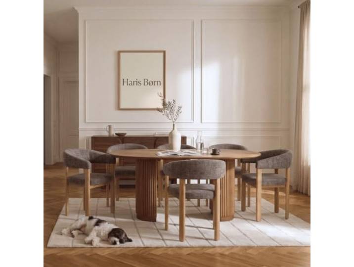 Haris Børn® Esszimmerstühle (8er Set) Braun mit Armlehne - Polsterstuhl aus Eiche - Stühle Esszimmer, Esstisch Stühle, Essstühle & Küchenstühle - Esszimmerstuhl 30 Tage testen