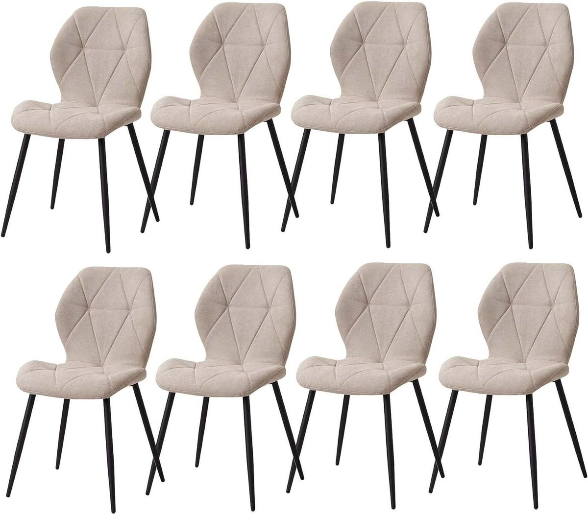 Set van 8 gestoffeerde eetkamerstoelen met ergonomische rugleuning in kaki