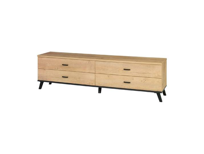 ROYAL24_MARKT Lowboard John TV-Lowboard 181 cm mit 4 Schubladen – Eiche Lefkas / Schwarz