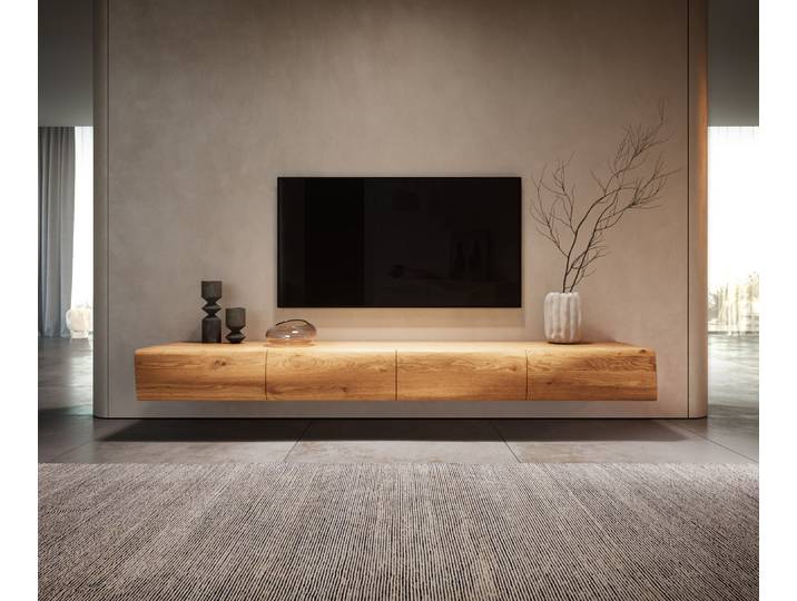 Meuble TV New Live Edge 200 cm chêne naturel 4 portes flottantes