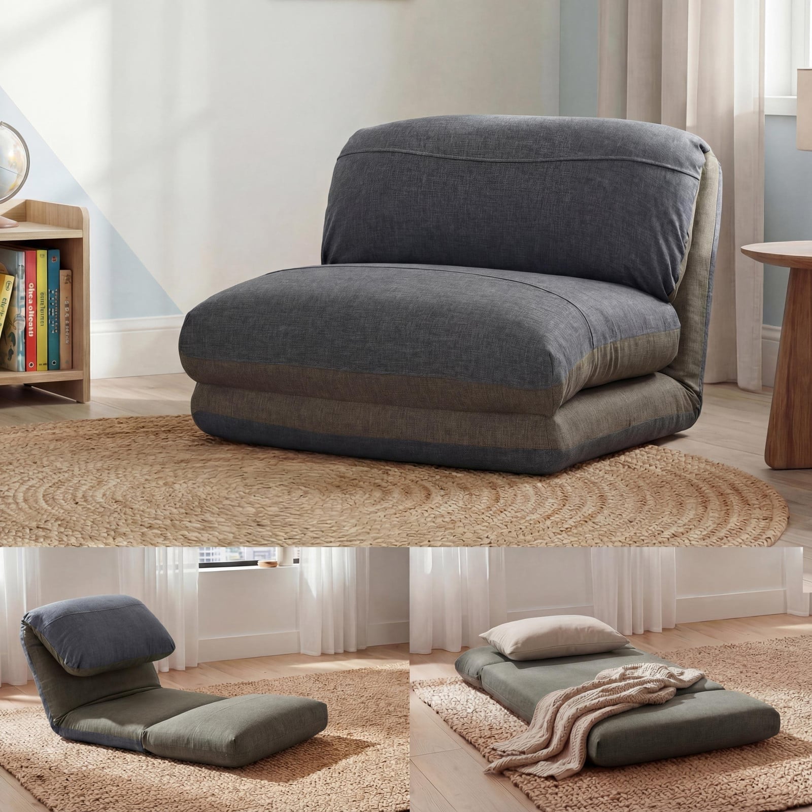 Mendler Slaapfauteuil HWC-E68 Relaxfauteuil in Kaki/Donkergrijs Textiel
