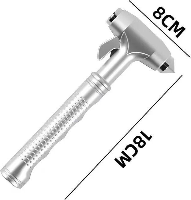 INF Marteau de sécurité automobile avec pointe en acier tungstène - Outil d'évacuation d'urgence Argent