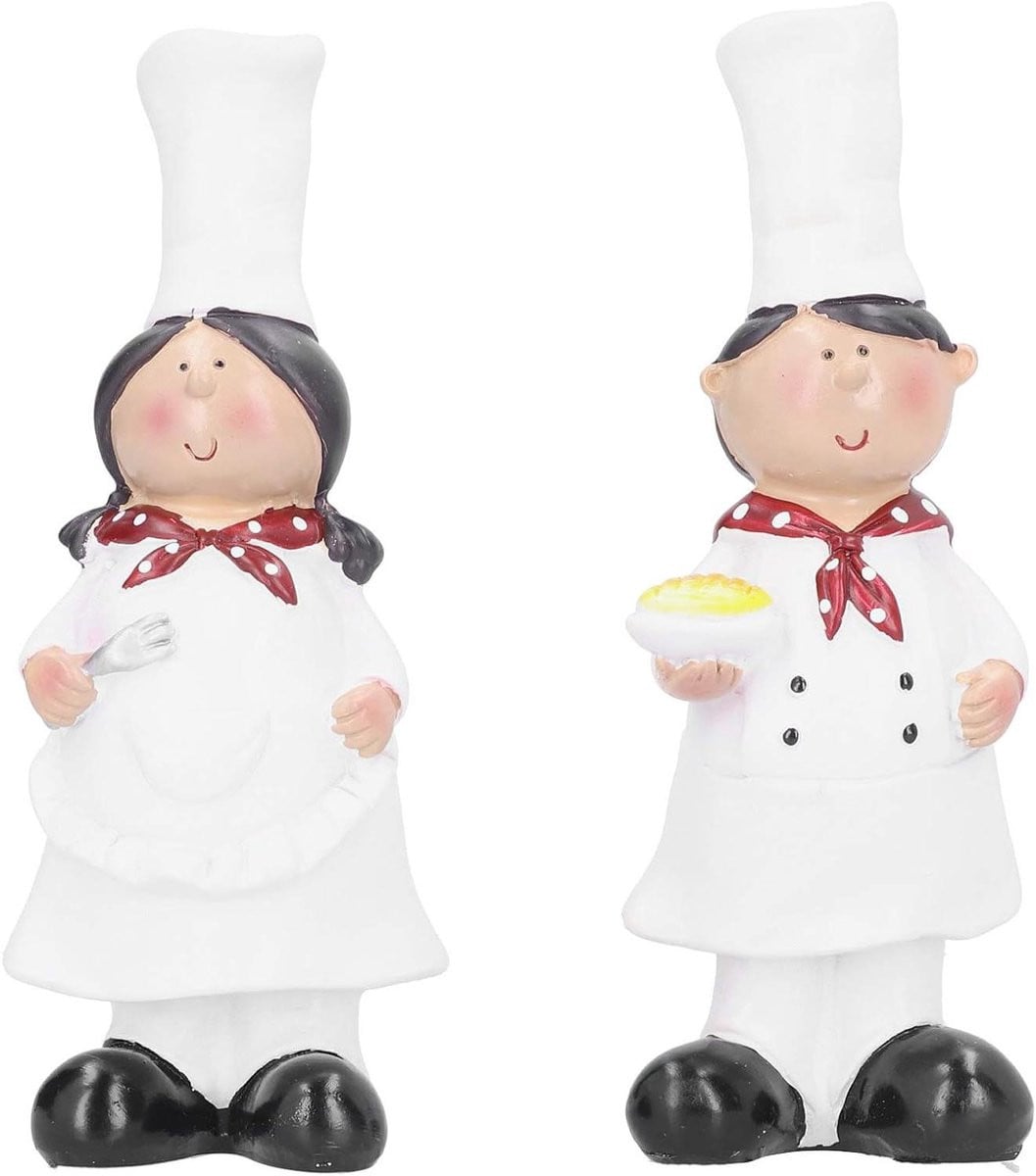 Set van 2 Chef Beeldjes voor Keuken Decoratie - Hars - Standaard