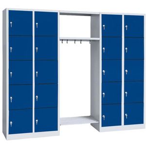 Lüllmann Schließfachschrank 525551, blau, 20 Fächer, Stahl, 240 x 180cm, mit Garderobe