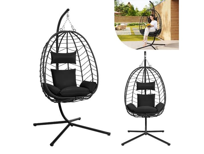 Fauteuil suspendu EUGAD, hamac balançoire avec support métallique, coussin de siège, appui-tête, capacité de charge 150 kg, pour jardin, balcon, terrasse, décoration