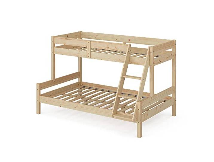 Vitalispa Etagenbett Everest , Naturholz 120x200 / 80x200 cm mit integrierter Treppe und stabilem Lattenrostsystem