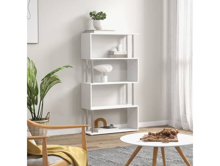 Bibliothèque - 4 étagères - Blanc - Panneaux de particules & métal - 80 x 30 x 145 cm