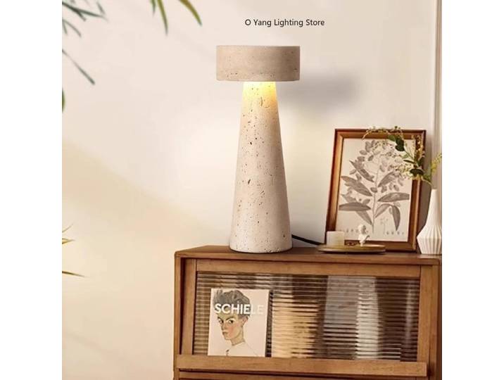 Lampe de table en pierre design avec design japonais Wabi-Sabi pour chambre à coucher, salon et salle d'étude, lumière chaude