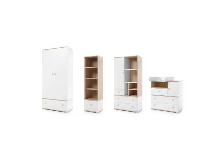 Deine Möbel 24 Babyzimmer-Set Oktavia 5-teilig in Weiß Matt / Eiche, Weiß, Eichefarben, 305x195x72 cm, Babymöbel & Kindermöbel, Babyzimmer