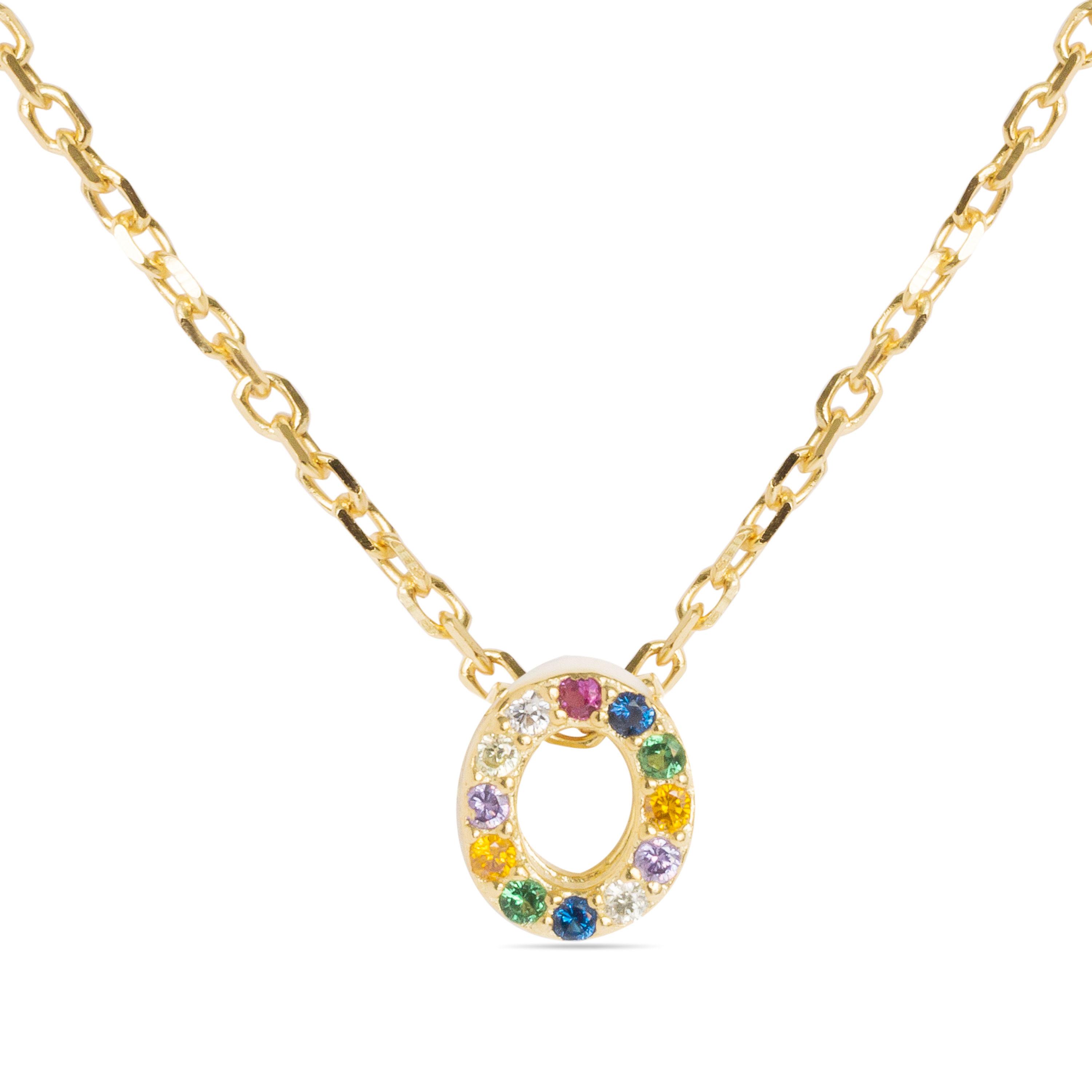 Luxenter Sterling Zilver 925 collier met Veelkleurige Zirkonia afgewerkt in 18K geel goud - Alfabet