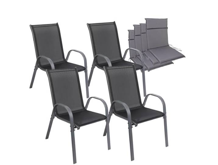 ALBATROS Gartenstühle Kuba 4er Set mit Sitzauflage stapelbar, Metall Stapelstühle, Terrassenstühle & Balkonstühle, robust, bequem, wetterfest, langlebig, für Garten & Terrasse, Version 2026