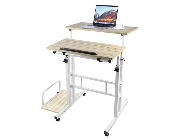 KEDIA Bureau Informatique Réglable en Hauteur Couleur érable Blanc avec Plateau pour Unité Centrale Construction Robuste