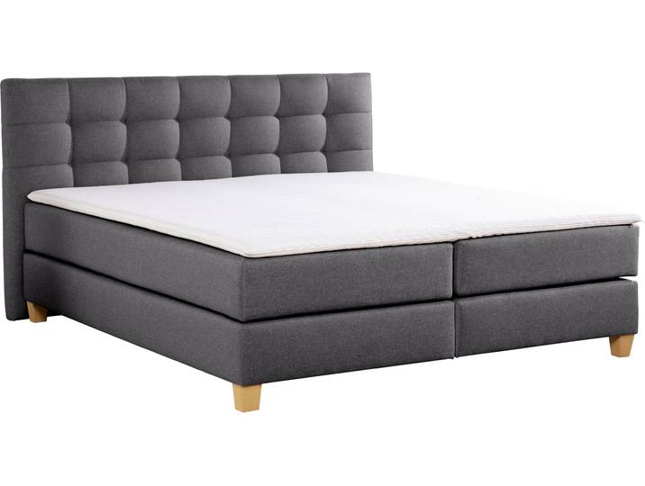 Boxspringbett, Samtstoff, Grau, 174×231 cm, Inkl. Topper, Klassisch, Home-affaire