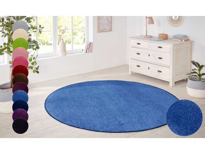 Teppich HANSE HOME Shashi Gr. 9, blau, H:8,5mm Ø:133cm, Kunstfaser, Teppiche, Teppich, Kurzflor, Unifarben, Teppich, Weich, Esszimmer, Kinderzimmer, Flur