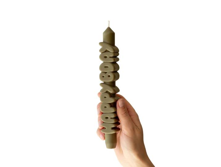 Kerze Taper candle HAPPY BDAY Olive Green
