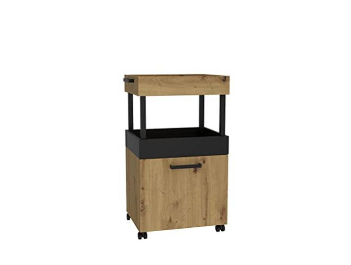 FORTE HOME BAR Barschrank mit Rollen und 1 Tür, Holzwerkstoff, Artisan Eiche / Schwarz matt, 50.2 x 88.5 x 41 cm
