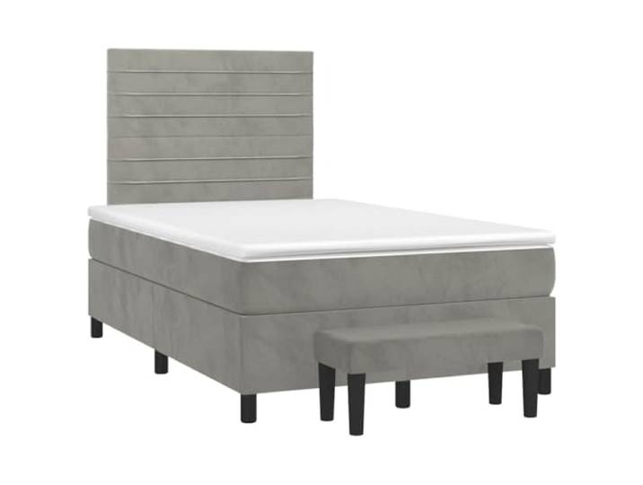 KKgypkn Samt Boxspringbett 120x190 cm Hellgrau mit Matratze, Taschenfederkern, höhenverstellbarem Kopfteil und hautfreundlicher Matratzenauflage, mittelharte Unterstützung