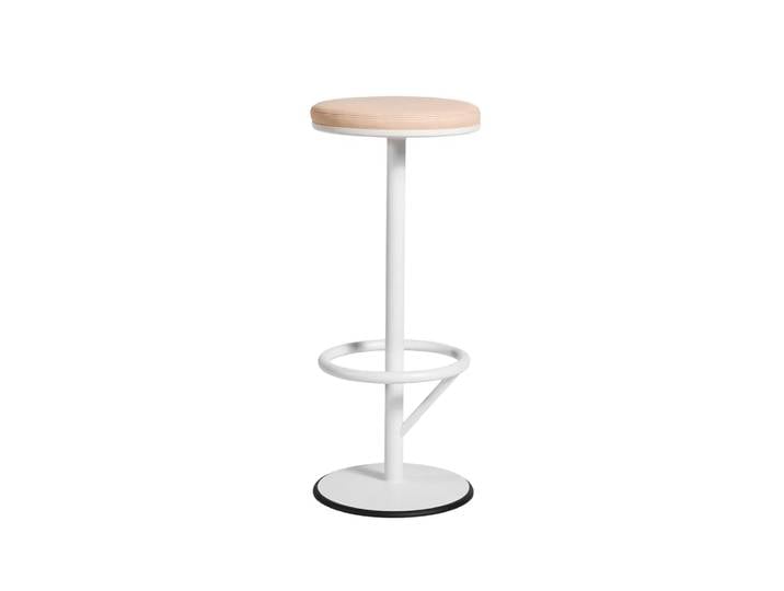SMD Design Tabouret de bar Orbit haut laqué blanc mat, cuir marron clair