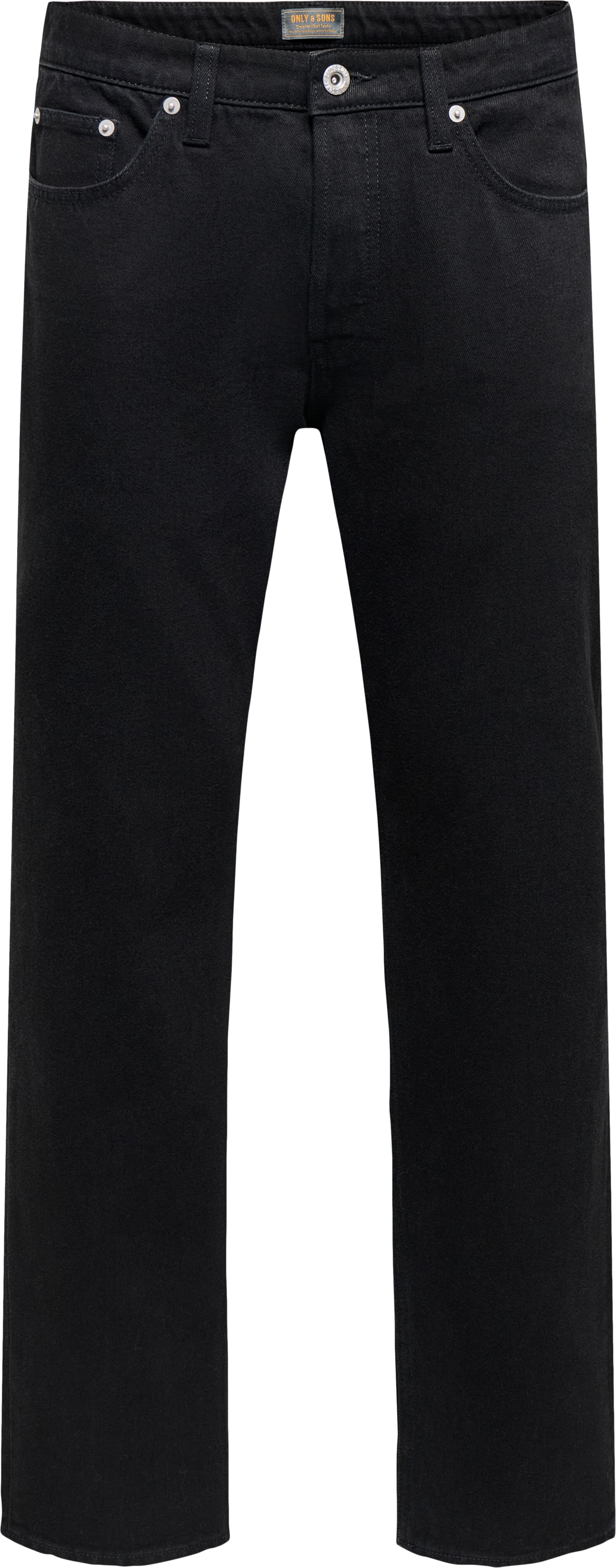 Straight-Jeans ONLY & SONS "ONSEDGE STRAIGHT BOX PIM DNM CIFF", Herren, Gr. 32, Länge 34, schwarz (washed schwarz), Denim/Jeans, Obermaterial: 100% Baumwolle, clean, straight fit lang, Jeans Straight-Jeans, Baumwolle, straight fit washed schwarz 32, Länge