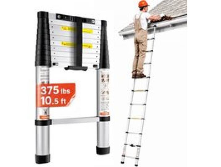 VEVOR 3,2m Teleskopleiter Rutschfester Klappleiter 48x9,5x76,5cm Stehleiter Ein-Knopf-Rückzug Mehrzweckleiter Aluminiumlegierung 170kg Belastbarkeit Ideal für Hausreparaturen Dekoration Wandanstrich