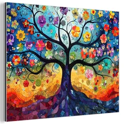 METALLBILD Kunst - Baum des Lebens - Blumen - Hippie 40x30 cm