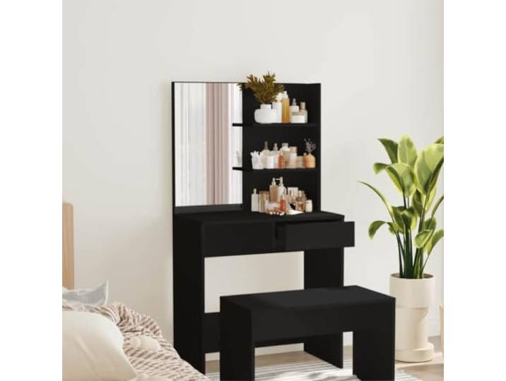 Molumvel Schminktisch mit Spiegel, Moderner Frisiertisch mit Schublade und Ablagen, Kosmetiktisch in Schwarz, 74,5x40x141 cm