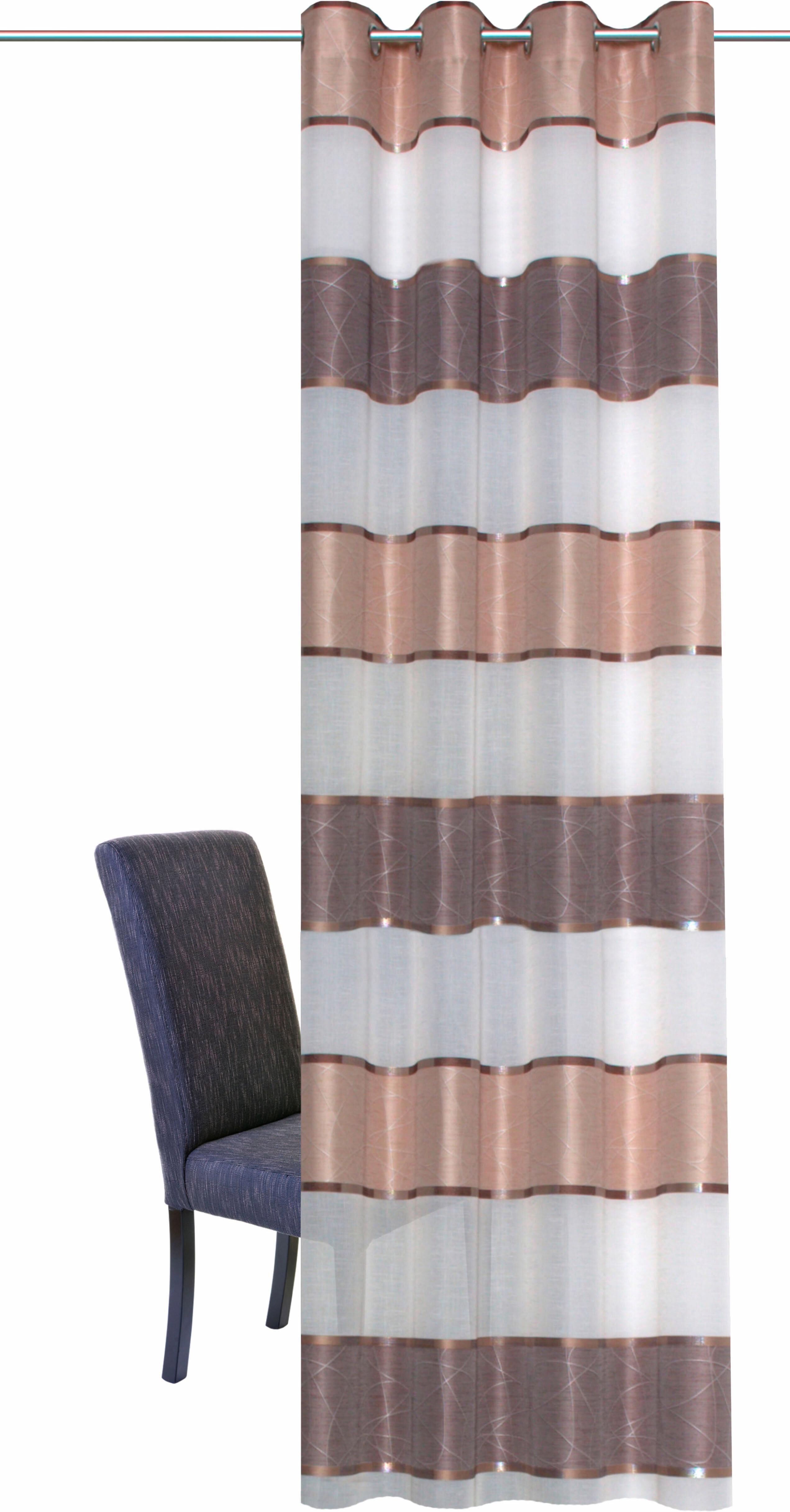 Vorhang HOME WOHNIDEEN "WALTERS" Gr. 1, braun (cappuccino), B:140cm H:245cm, Jacquard, Polyester, Gardinen, Vorhang, HxB: 245x140, Querstreifen cappuccino 245cm, Ösen, 140cm
