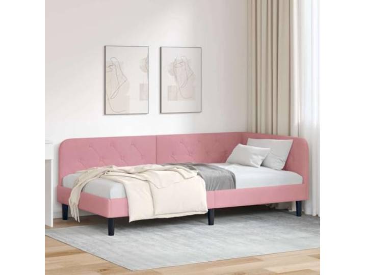 YNGBHFNOP Samt L förmig Tagesbettrahmen Rosa 100x200 cm Eckbettgestell mit Kopfteil Rosa 100x200 cm Samt Tagesbett L-Form Sofa Bett mit Lattenrost Schlafsofa für kleine Wohnung