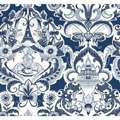 A-Street Prints Sadie Navy Parisian Damask Wallpaper