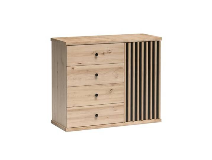 Lomadox Kommode Anrichte Sideboard mit 4 Schubladen Eiche mit schwarz