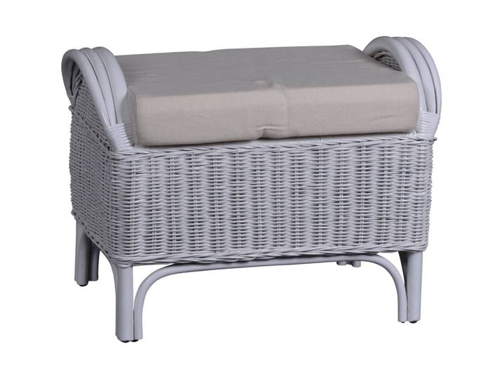 MiaMöbel Rattan Hocker 'Panama' weiß 100% Baumwolle, Massivholz, Rattan Mango Landhaus