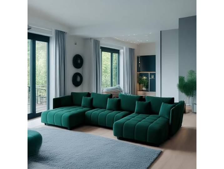 KP-Meble - Ecksofa mit Schlaffunktion - Gona U - wohnlandschaft 346 x 188 cm - T30-Schaumstoff - Automatisches Zusammenklappen für einfaches Entfalten - 346x188x93cm - Monolith 37 (Flasche Grün)