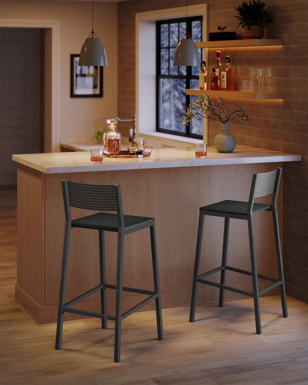 VASAGLE Ensembles de 4 tabourets de bar boisé noir Noir 43x97x51cm